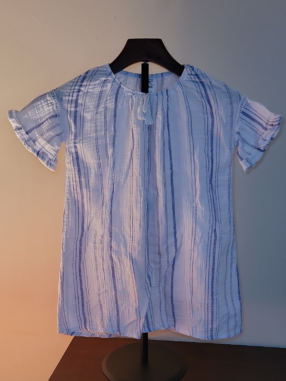 Carter's Kid Cotton Muslin Gauze Dress Blue White Stripe Sz 8 EUC